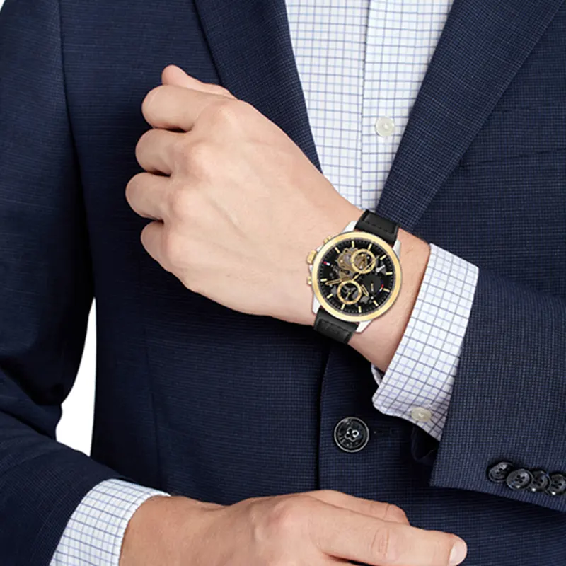 Tommy Hilfiger Henry Chronograph Black Leather Men's Watch- 1710474